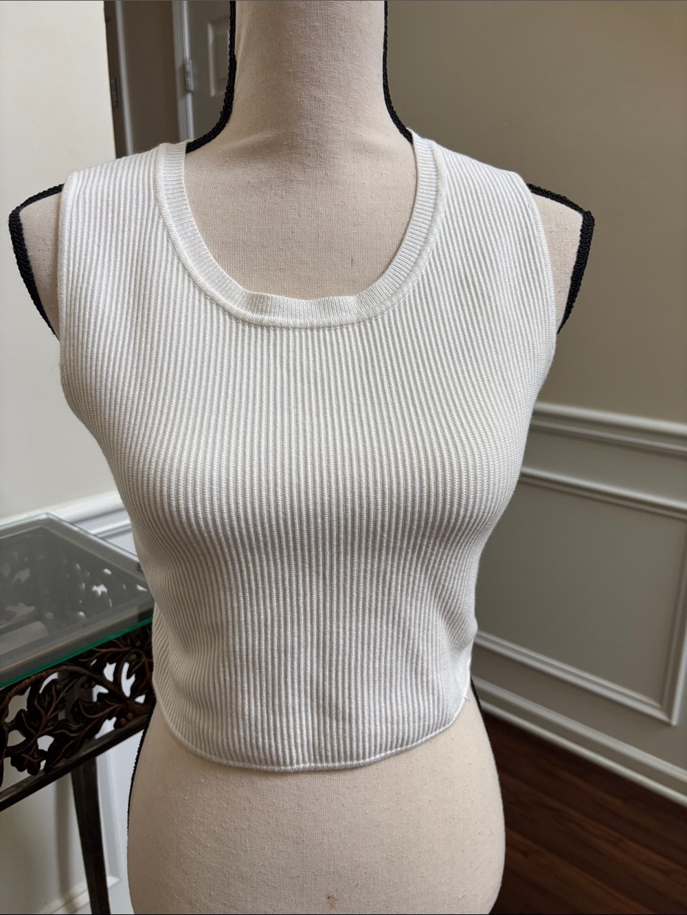House of Harlow 1960 White Ribbed Sleeveless Crop Tank
